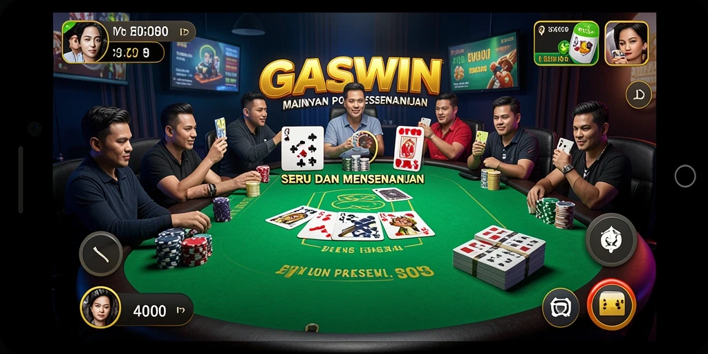 Tampilan gameplay GASWIN yang penuh aksi poker.