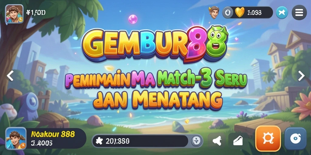 Tampilan gameplay Match-3 yang seru dan penuh warna di GEMBUR88.