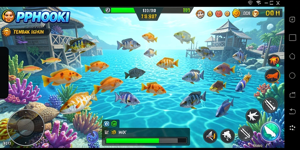 Screenshot gameplay PPHOKI yang menunjukkan keseruan menembak ikan.