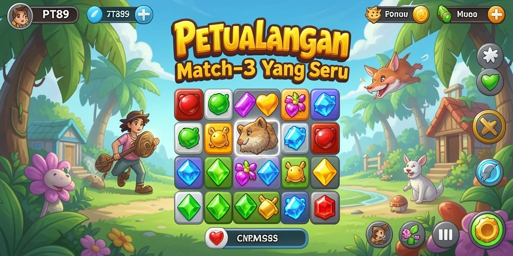 Gameplay PT89 yang penuh warna dan menantang di level Match-3.