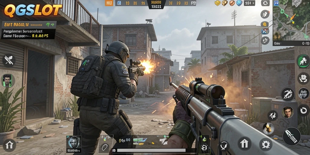 Gameplay seru dalam QQSLOT dengan aksi tembak-tembakan.
